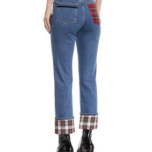 Isa Arfen Straight-Leg Cropped Jeans with Tartan Details